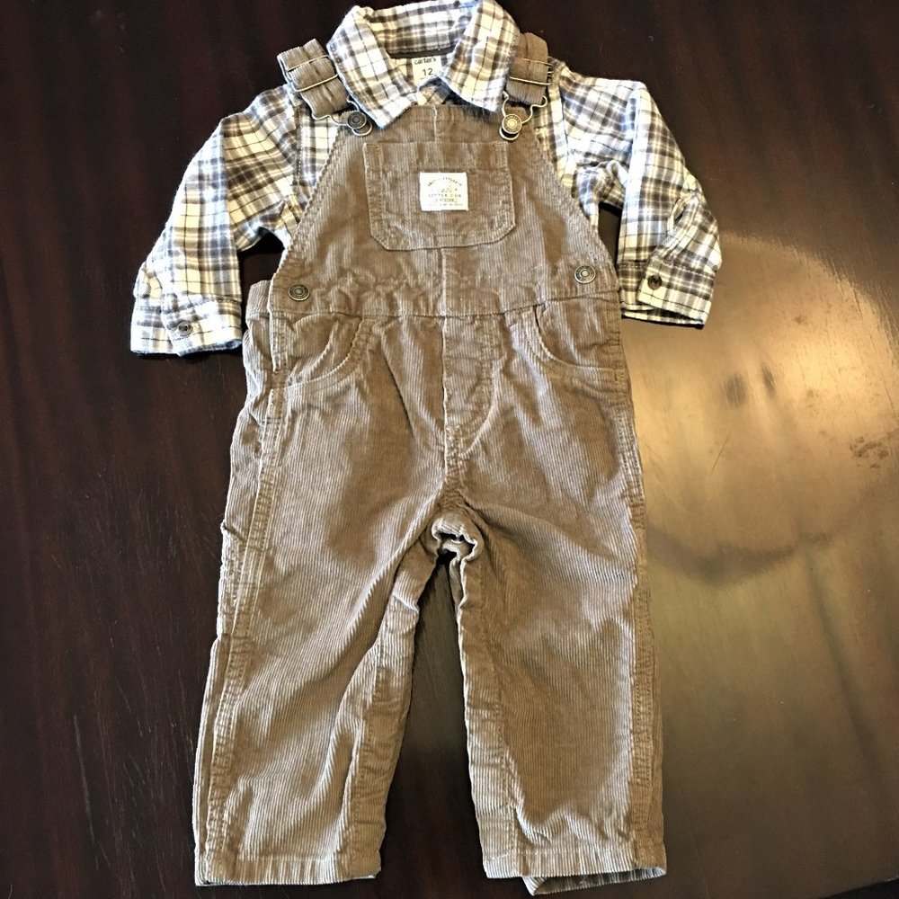 CARTER'S Corduroy Overalls with Coordinating Shirt - Picture 2 of 9